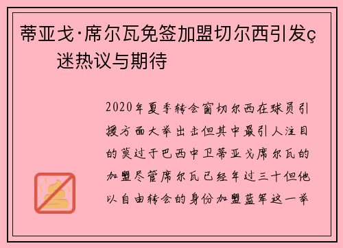 蒂亚戈·席尔瓦免签加盟切尔西引发球迷热议与期待 蒂亚戈·席尔瓦免签加盟切尔西引发球迷热议与期待