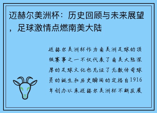 迈赫尔美洲杯：历史回顾与未来展望，足球激情点燃南美大陆